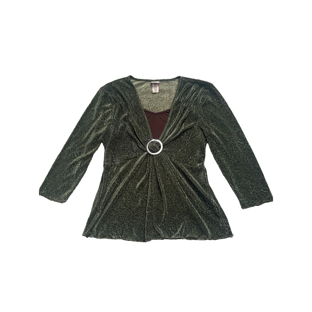 Vintage 90s Y2K Covington Silky polyester Top L Whimsigoth Fairy Grunge Buckle